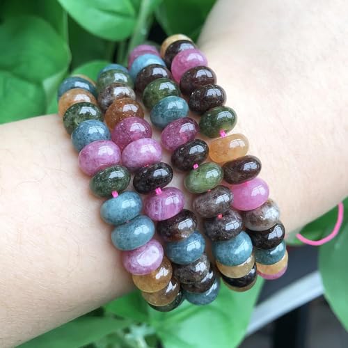 Songxi 5x8mm Dark Tourmaline Rondelle Beads, 75PCS Spacer Round Loose Abacus Beads for Jewelry Making, Gemstone for Bracelet Necklace Earrings, Arts and Crafts - color: Dark Tourmaline
