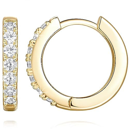 NEARLAND 14K Gold Hoop Earrings for Women 14K Gold Earrings for Women | Small Gold Hoop Earrings for Women Round Cubic Zirconia Lightweight Gold Huggie Hoop Earrings for Women 12/14/16/20/25/30mm - size: 14mm