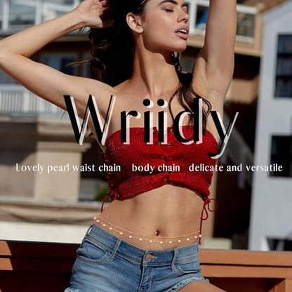 Waist Chain Silver Beads Belly Chain Gold silver Women Dainty Body Jewelry Accessories - color: gold pearl - 36 + 10 in