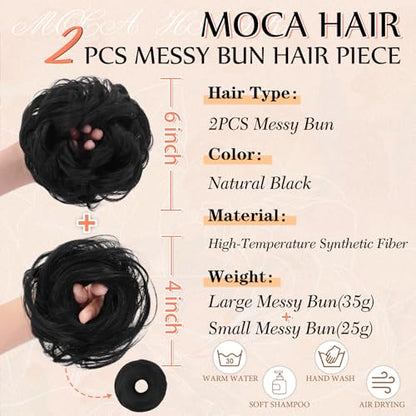 2PCS Messy Bun Hair Pieces Synthetic Hairpieces For Women Natural Black | Messy Bun and Donut Bun in one set for natural-looking volume and elegant updos for every occasion. - color: Natural Black