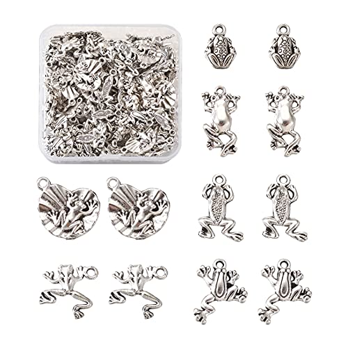 Craftdady Tibetan Style Antique Silver Alloy Pendants Cute Metal Dangle Charms Vintage Animal Pendants Hanging Charms for DIY Craft Earring Bracelet Necklace Jewelry Making Supplies - color: Antique Silver, Mixed Frog