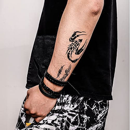 5 Pcs Braided Leather Bracelets for Men Women Woven Cuff Bracelet Adjustable - color: Black