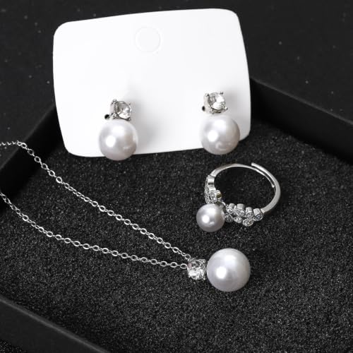 NEWITIN 15 Pieces Pearl Jewelry Set for Women Wedding Costume Accessories | Hypoallergenic, Cubic Zirconia, CZ Necklaces Earrings Bracelets Rings, Silver Jewelry for Wedding Bride Bridesmaid Party Prom - color: Silver Pearl B