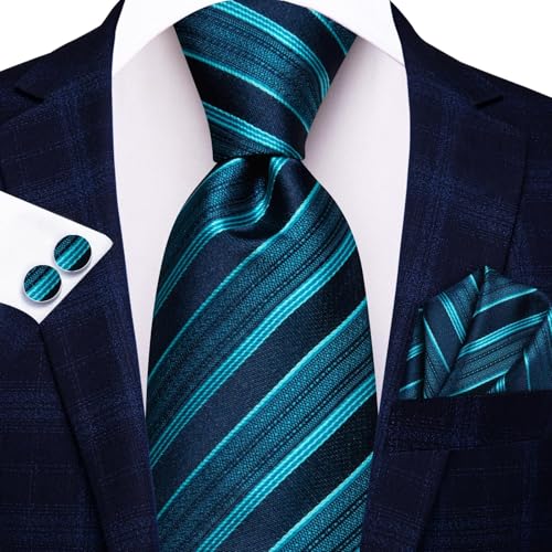 Hi-Tie Men 63inches Tie Set Extra Long Necktie Paisley Tie Pocket Suqare Cufflinks Big and Tall Men Tie - color: Blue Teal