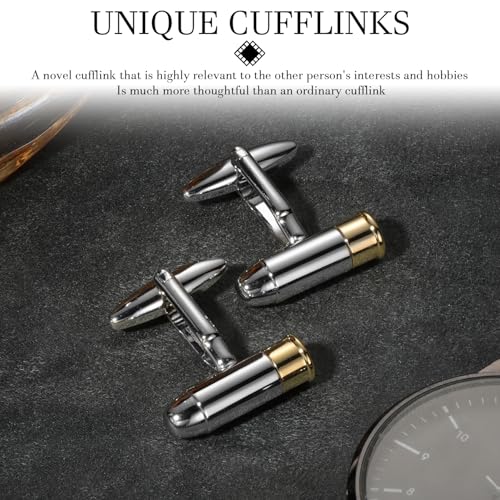 HAWSON Various Unique Cuff Links Mens, Animal/Tactical/Music/Holiday/Cufflinks, Themed Wedding Dinner Party Gift Suit Accessories - style: Bullet
