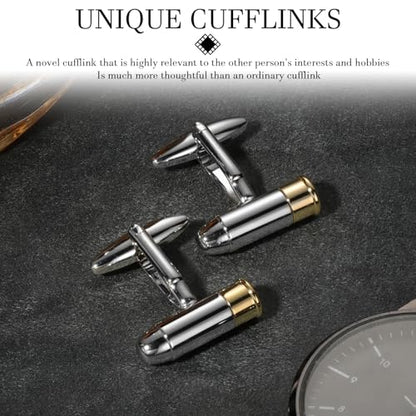 HAWSON Various Unique Cuff Links Mens, Animal/Tactical/Music/Holiday/Cufflinks, Themed Wedding Dinner Party Gift Suit Accessories - style: Bullet