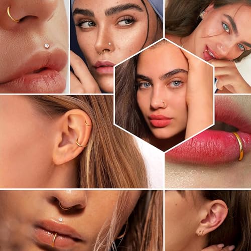20G Nose Rings Hoops Studs, Stainless Steel Round CZ L Shaped Nose Screw Straight Studs, Hypoallergenic Diamond Double Nose Hoops, Clear Nose Rings For Women Men Nostril Piercing Jewelry - color: 20Pcs