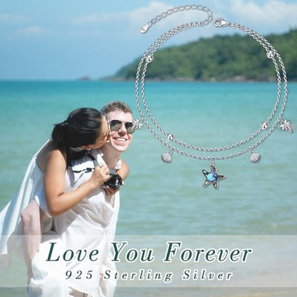 Anklets for Women 925 Sterling Silver Adjustable | Rose Sunflower Dragonfly Infinity Heart Starfish Shell Cherry Summer Beach Ankle Bracelet Waterproof Foot Chain Jewelry