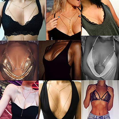 4-8Pcs Sexy Body Chain Belly Waist Chain Necklace Summer Beach Bikini Bra Body Jewelry for Women Gold Tone - style: C:4Pcs, Gold Tone