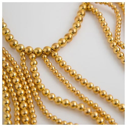 Multi-layer Pearl Tassel Shoulder Chain Necklace for Women Layered Beaded Shoulder Body Jewelry Rave Pearl Arm Chain - color: Gold