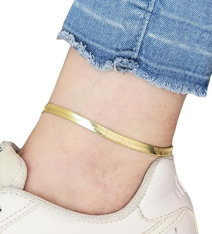 Gold Electroplated Anklet, Made in Korea - style: Herringbone Chain