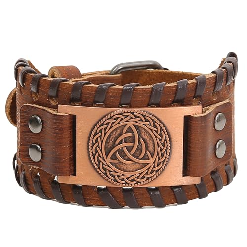 GelConnie Viking Bracelet Punk Leather Cuff Bracelet Gothic Leather Wristband Bracelet with Nordic Amulet Scandinavian Talisman Celtic Pagan Jewelry - color: MLPB078-Brown