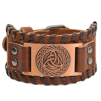 GelConnie Viking Bracelet Punk Leather Cuff Bracelet Gothic Leather Wristband Bracelet with Nordic Amulet Scandinavian Talisman Celtic Pagan Jewelry - color: MLPB078-Brown