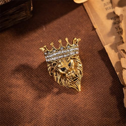 Luxury Crystal Tiger Brooch Pins for Women Men Vintage Gold-Tone Climbing Black Spots Leopard Brooch Fashion Panther Cougar Pin Suit Jackets Coat Animal Jewelry Gift - style: Lion