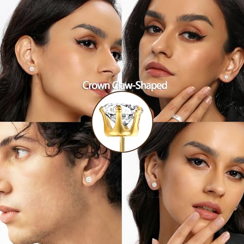 MDFUN 6 Pairs Stud Earrings Sets 3-8MM 18K Gold Plated Round 5A+ Cubic Zirconia Earrings Hypoallergenic CZ 6 Prong Ears Jewelry for Women - color: 5MM-Yellow Gold