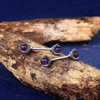 OUFER 14G Dragon Claw Nipple Rings With Natural Stone - 316L Stainless Steel Piercing Jewelry for Women