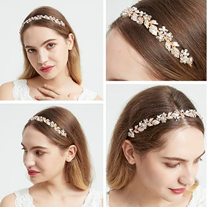 Oriamour Bridal headband Rhinestone Hair Band Bridal Headpieces for Bride Hair Jewelry Accessories (Gold) - color: Gold