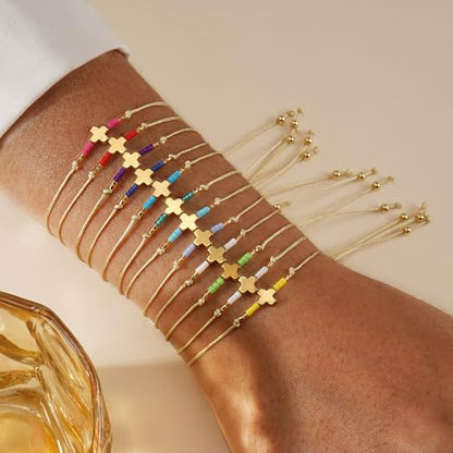 Adjustable Miyuki Beaded Bracelet for Women, Double Row Miyuki Beads | Miyuki beads, adjustable fit, braided construction, double-row design, party styling, bracelet jewelry for casual styling - color: colors01