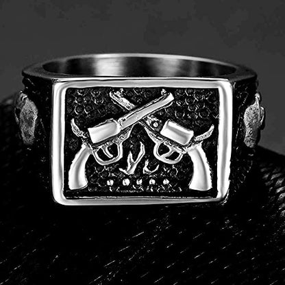 Jude Jewelers Stainless Steel Gun Military Milita Army Western Cowboy Signet Style Biker Ring - color: Silver
