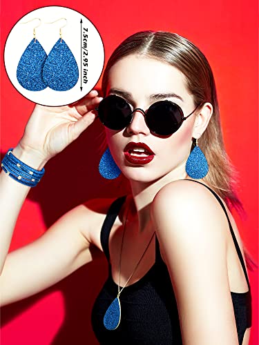 Hicarer 4 Pcs Jewelry Sets for Women Glitter Necklace and Earring Set Multi Layer Bracelet Costume Jewelry Sets for Bridal Shower Wedding - color: Navy Blue