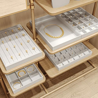 White PU Leather 12-Grid Jewelry Display Organizer Tray | for rings, earrings, necklaces and bracelets, stackable design for home dresser storage, jewelry store counter & trade show - size: 12 Grid