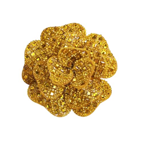 Rhinestone Camellia Flower Brooch Pin for Women Ladies Unisex Fashion Crystal Rose Clover Floral Brooches Lapel Pins Dainty Dress Accessories Jewelry Gift Boutonniere Corsage Wedding Holiday Party 70mm - color: Gold