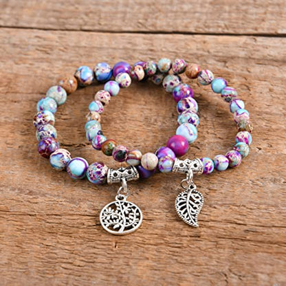 YGLINE Tree of Life Yoga Healing Stone Bracelets,Multilayer Lotus Chakra Stone Reiki Bracelet Sets,Anxiety Crystal Natural Stone,for Women Stress Relief - color: King Jasper-2w