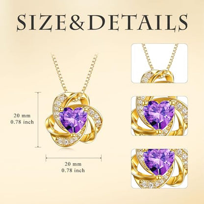Midari 18K Gold Love Knot Necklace Love Knot Pendant Necklace with 12 Months Birthstones I Love You Forever Jewelry Gifts for Women Mom Her - color: 02-February