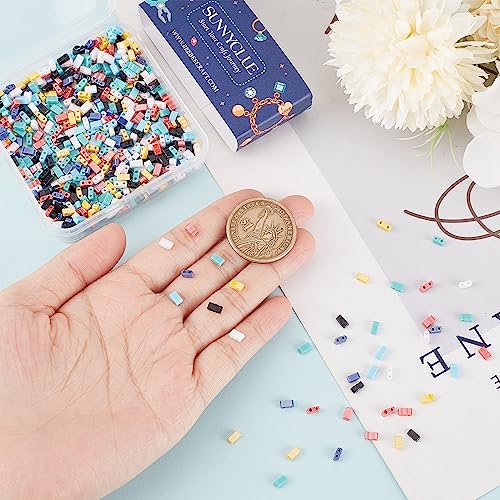 SUNNYCLUE 1 Box 800Pcs 8 Style 1/2 Tila Beads Double Hole Glass Tile Beads Bulk Glass Mini Flat Loose Spacer s for Jewelry Making DIY Craft Multi-Strand Embroidery Curtains Gift - color: 800pcs 8 Styles Opaque Glass Beads
