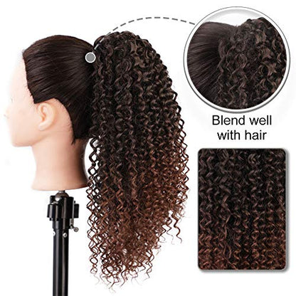 Vigorous Ponytail Extension 14Inch Drawstring Ponytail for Black Women Short Fluffy Afro Kinky Curly Pony Tails Hair Extensions (1B/33) - color: Mix Dark Brown(1B/33)