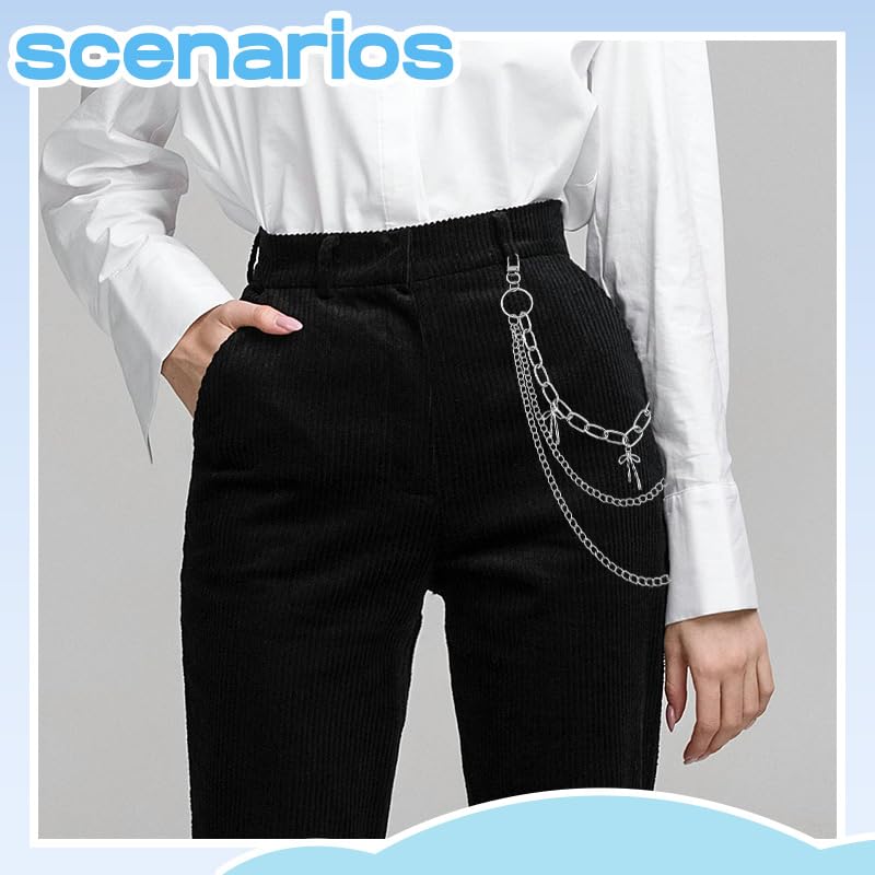 Goth Pants Chain Charms for Women Men Punk Layered Jean Chains Gothic Y2k Pocket Chain for Women Hip Hop Waist Chains - color: Bow