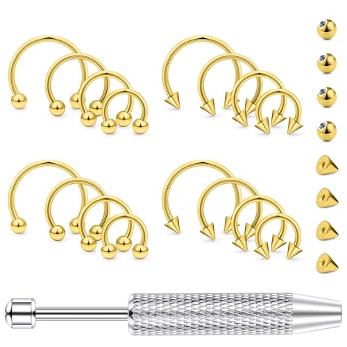 Hoeudjo 16G Horseshoe Septum Rings with Ball Grabber Tool Hypoallergenic Surgical Steel Septum Piercing Jewelry Lip Rings Smiley Piercing Jewelry for Women Men Diameter 6mm 8mm 10mm 12mm - color: goldtone