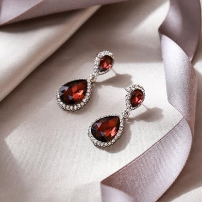 EVER FAITH Women's Austrian Crystal Wedding Tear Drop Dangle Earrings | Bridal Prom Jewelry for Bride Bridesmaid - color: Purple Silver-Plated-Base