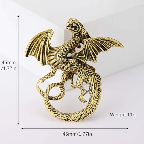 HETICA Vintage Animal Dragon Skull Wolf Crown Lion Brooch for Men Women Suit Tie Dress Lapel Pin Fashion Jewelry - style: Vintage Gold Dragon