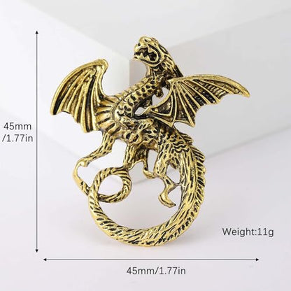 HETICA Vintage Animal Dragon Skull Wolf Crown Lion Brooch for Men Women Suit Tie Dress Lapel Pin Fashion Jewelry - style: Vintage Gold Dragon