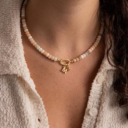 CONRAN KREMIX Colorful Stone Beaded Necklace for Women,Natural Gemstone Bead Choker Necklaces Boho Summer Beach Layering Necklace Jewelry Gift for Women - color: Beige Series