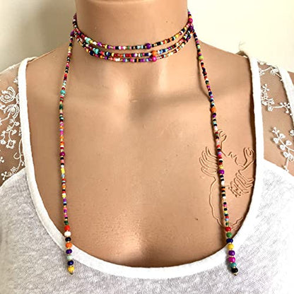 Colorful Bead Necklace, Long Tie Choker, Wrap Necklace, Wrap Seed bead, Lariat Necklace, Christmas Gift Woman, Wrapped Beaded Choker