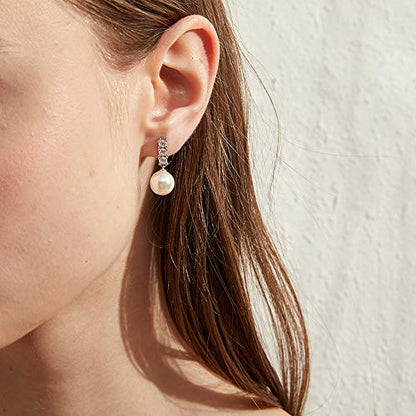 Han han Pearl Stud Earrings for Women 925 Sterling Silver, Pearl Jewelry Gift for Women 8MM-13MM - style: C- 3 Stones Pearl Studs-10mm