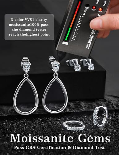 Mossanite 925 Sterling Silver Pendant and Earring Set Hypoallergenic Silver Earrings - color: 18K White Gold