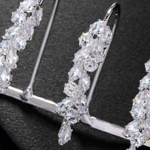 Elegant Leaves Open Palm Bracelet Adjustable Wedding Three Finger Ring Cuff Cubic Zircon Hand Bangle for Women Silver
