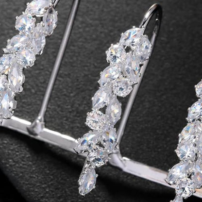Elegant Leaves Open Palm Bracelet Adjustable Wedding Three Finger Ring Cuff Cubic Zircon Hand Bangle for Women Silver