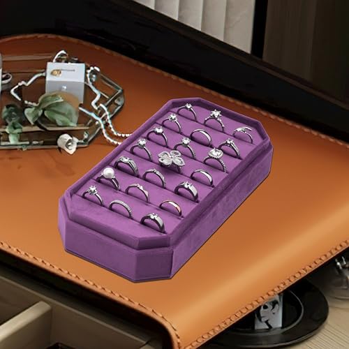 Velvet Ring Organizer Display Tray Jewelry Box Earring Holder Case | for Wedding Birthday Christmas Day (Purple) - color: Purple