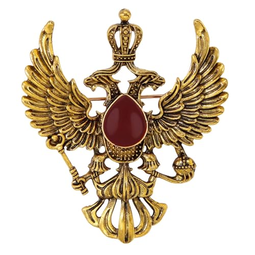 HETICA Vintage Animal Dragon Skull Wolf Crown Lion Brooch for Men Women Suit Tie Dress Lapel Pin Fashion Jewelry - style: Vintage Gold Double-Headed Eagle
