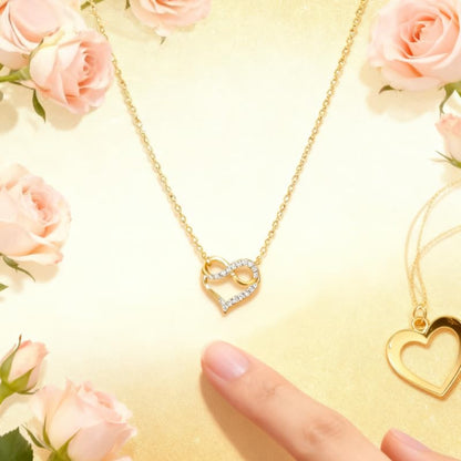 Simple Micro Inlay Zirconia Infinite Heart-shaped Pendant Necklace for Women Parties Daily Wedding Exquisite Jewelry - color: golden