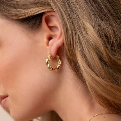 Gold Hoop Earrings for Women 14K Gold Plated Chunky Huggie Hoops Simple Cute Earrings Minimalist Jewelry for Women Gifts - style: Flower