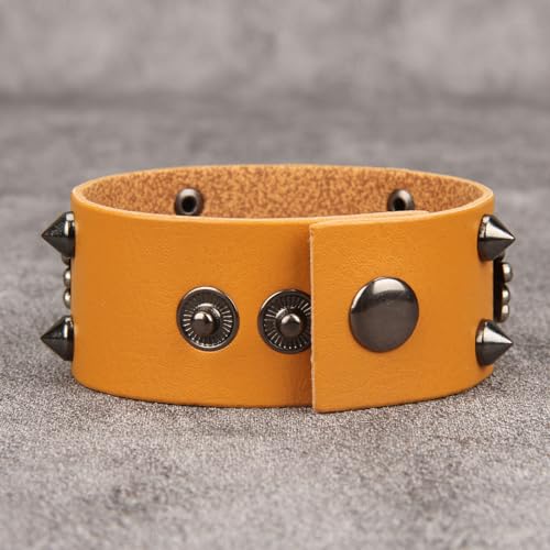 Jeilwiy Punk Leather Wristbands for Men Bracelets Handmade Wide Cuff Bangle Braided Jewelry Black Brown Adjustable - Punk Father's Gifts - color: HGB151-Orange