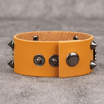 Jeilwiy Punk Leather Wristbands for Men Bracelets Handmade Wide Cuff Bangle Braided Jewelry Black Brown Adjustable - Punk Father's Gifts - color: HGB151-Orange