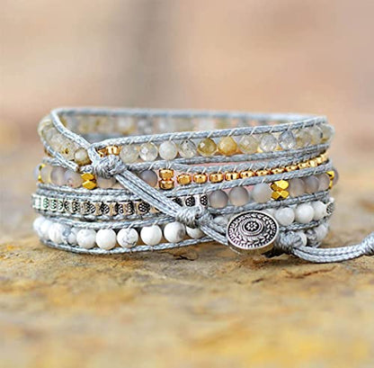 Women Wrap Bracelet Boho Natural Jasper Crystal Stone Beads Strand Bracelets - color: Style 04-Pink Quartz
