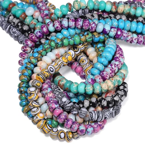 Songxi 5x8mm Natural Black and White Peacock Stone Rondelle Beads, 75PCS Spacer Round Loose Abacus Beads for Jewelry Making, Gemstone for Bracelet Necklace Earrings, Arts and Crafts - color: Black And White Peacock Stone