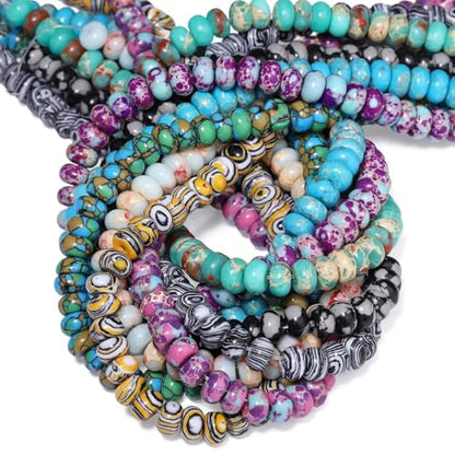 Songxi 5x8mm Natural Black and White Peacock Stone Rondelle Beads, 75PCS Spacer Round Loose Abacus Beads for Jewelry Making, Gemstone for Bracelet Necklace Earrings, Arts and Crafts - color: Black And White Peacock Stone